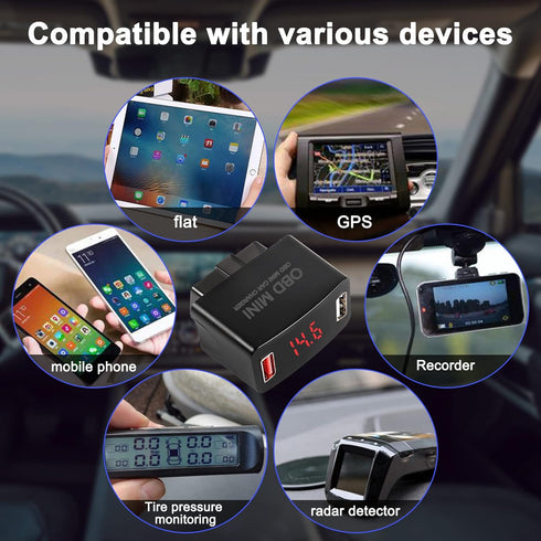 XMSJSIY Car OBD USB Charger Power Adapter DC12?24V Dual USB Charger Socket with Digital Display USB 30W Fast Charging QC2.0 QC3.0 Charger for Vehi...